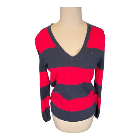 Tommy Hilfiger Pima Cotton Blend Size Medium Pink & Blue V-Neck Sweater Preppy - Picture 6 of 10